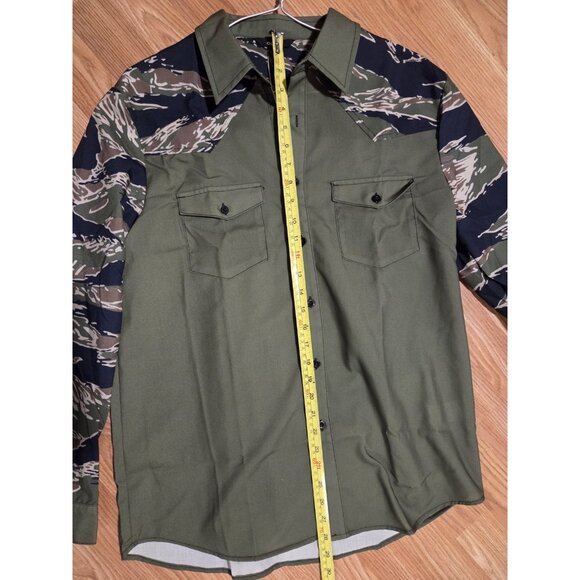 Ouku Men Shirt Long Sleeves Size Medium Green and Camo Collared New With Tag - Picture 5 of 8